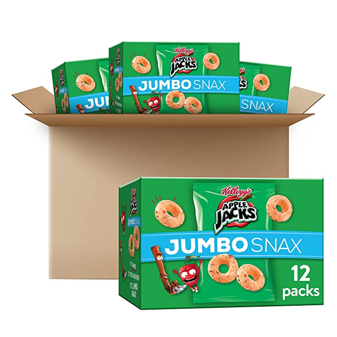 Kellogg's Apple Jacks Jumbo Snax Cereal Snacks, Lunch Snacks, Kids Gaming, Original (4 Boxes, 48 Pouches) - 038000234521