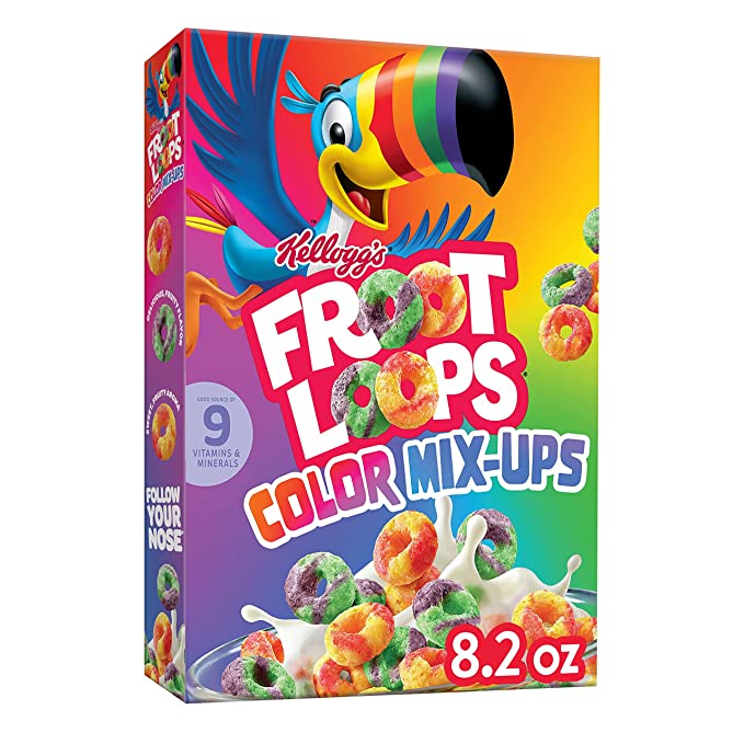  Kellogg’s Froot Loops Color Mixups Breakfast Cereal, Fruit Flavored, Kids Snacks, Original, 8.2oz Box (1 Box) - 038000244704