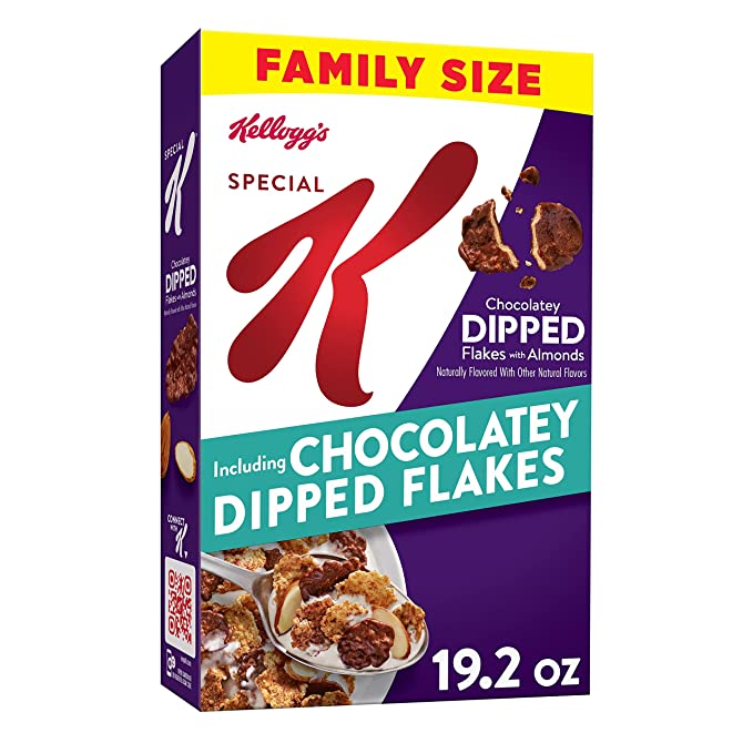  Kellogg’s Special K Breakfast Cereal, 11 Vitamins and Minerals, Anytime Snacks, Family Size, Chocolatey Dipped Flakes with Almonds, 19.2oz Box (1 Box) - 038000251030