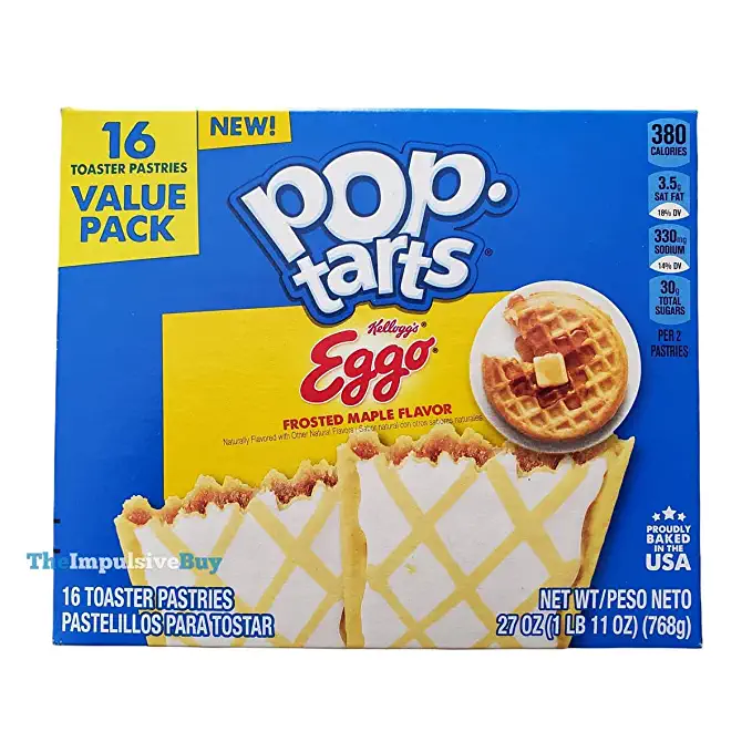  Pop-Tarts Eggo Toaster Pastries, Breakfast Foods, Baked in the USA, Frosted Maple Flavor, 16 pastries - 038000261602