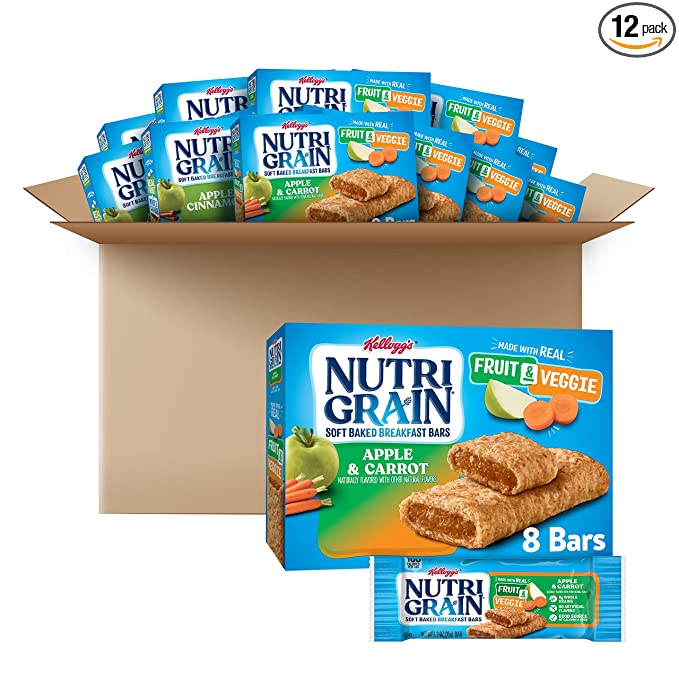 Nutri-Grain Soft Baked Breakfast Bars, Made with Whole Grains, Kids Snacks, Apple and Carrot (12 Boxes, 96 Bars) - 038000263972