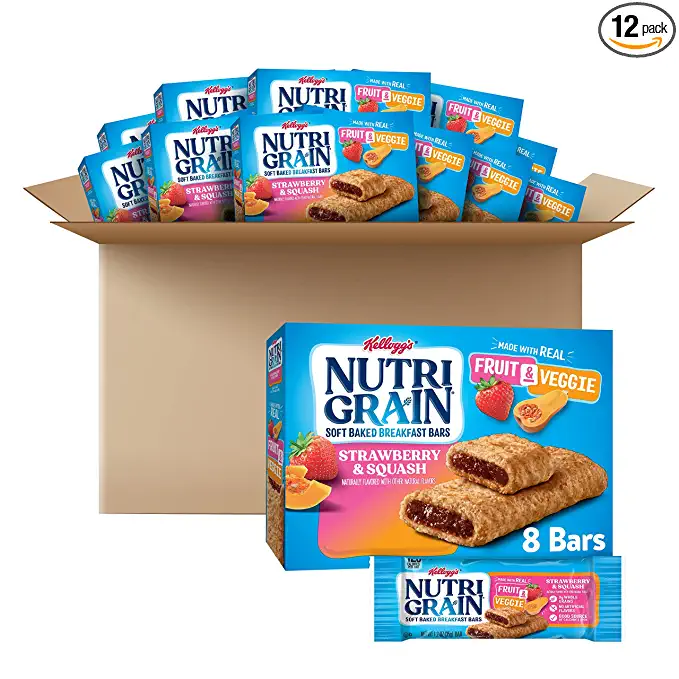 Nutri-Grain Soft Baked Breakfast Bars, Made with Whole Grains, Kids Snacks, Strawberry and Squash (12 Boxes, 96 Bars) - 038000264016