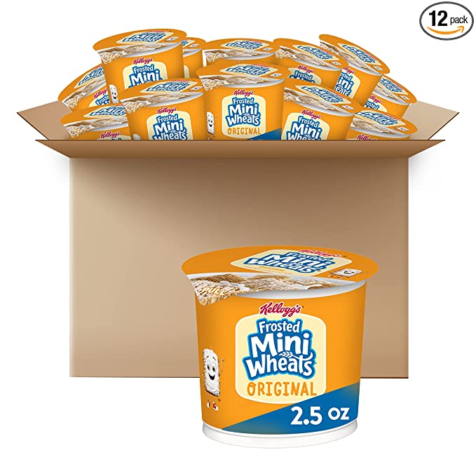 Kellogg's Frosted Mini-Wheats Breakfast Cereal Cups, High Fiber Cereal, Kids Snacks, Original, 2.5 Ounce (Pack of 12) - 038000313295