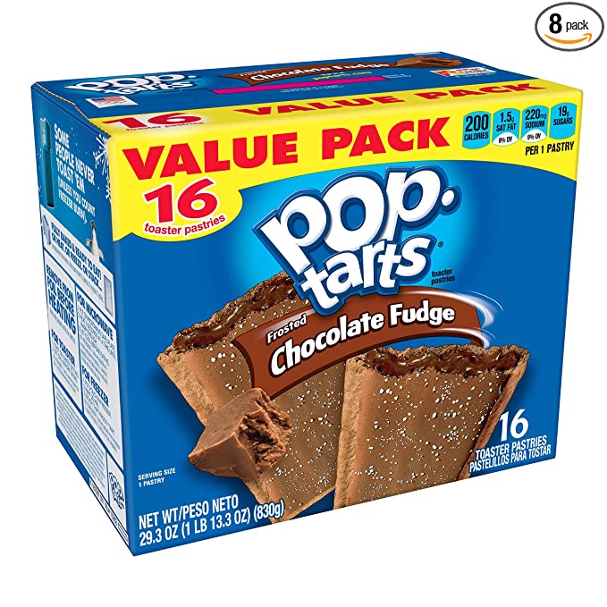  Pop-Tarts Breakfast Toaster Pastries, Frosted Chocolate Fudge Flavored, Value Pack, 29.3 oz (16 Count)(Pack of 8) - 038000327452
