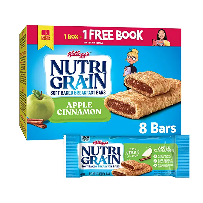  Nutri-Grain Soft Baked Breakfast Bars, Made with Whole Grains, Kids Snacks, Apple Cinnamon, 10.4oz Box (8 Bars) - 038000356001