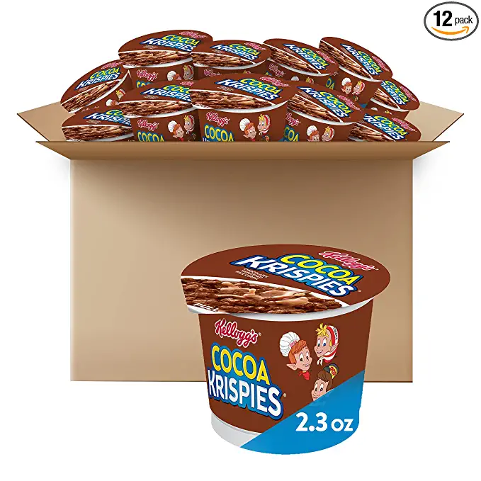 Kellogg's Cocoa Krispies Cold Breakfast Cereal Cups, Kids Snacks, Cereal Cups to Go (12 Cups) - 038000524486