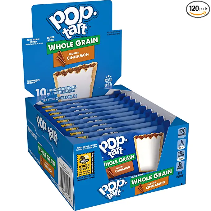 Pop-Tarts, Toaster Pastries Made with Whole Grain, Frosted Cinnamon 17.6oz (120 Count) - 038000551222
