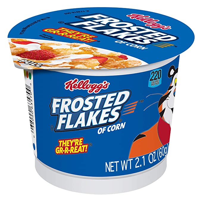 Kellogg's Frosted Flakes Breakfast Cereal Cup, 8 Vitamins and Minerals, Kids Snacks, Original, 2.1oz Cup (1 Cup) - 038000635700