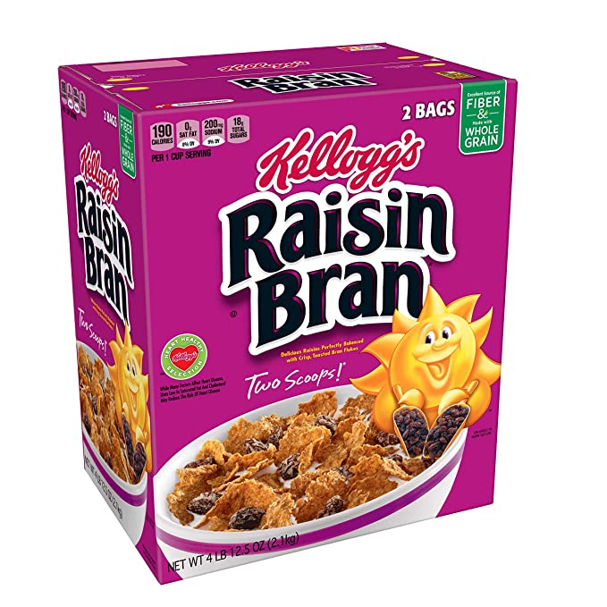 Kellogg's Raisin Bran, Breakfast Cereal, Original, Excellent Source of Fiber, 76.5 oz Box (2 Bags) - 038000779008