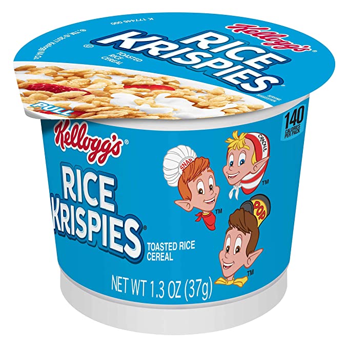  Kellogg's Rice Krispies Breakfast Cereal Cup, Kids Snacks, Cereal Cup to Go, Original, 1.3oz Cup (1 Cup) - 038000863608