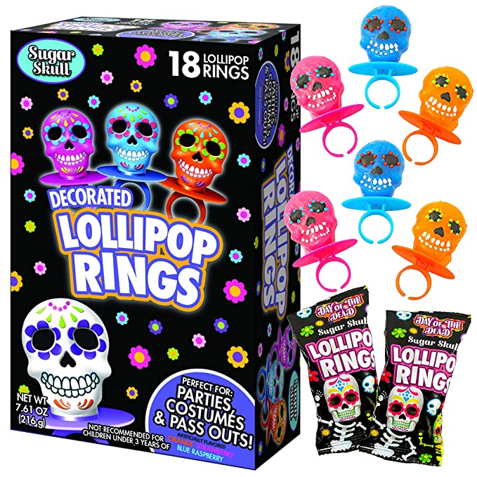 Sugar Skull Decorated Lollipop Rings - 038252470142