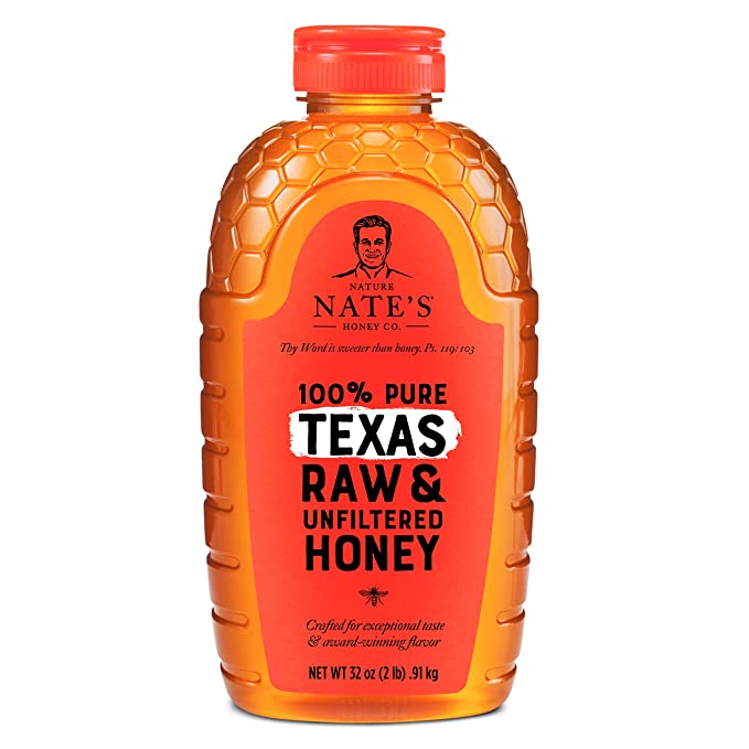  Nature Nate's 100% Pure Raw & Unfiltered Honey, 32 oz. Squeeze Bottle; All-natural Sweetener, No Additives, Texas, 2 Pound (Pack of 1)  - 038778860328