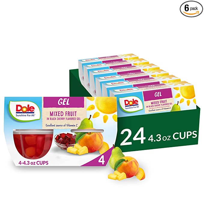 Dole Fruit Bowls Mixed Fruit in Black Cherry Gel, Gluten Free Healthy Snack, 4 - ), Total 24 Cups - 038900030087