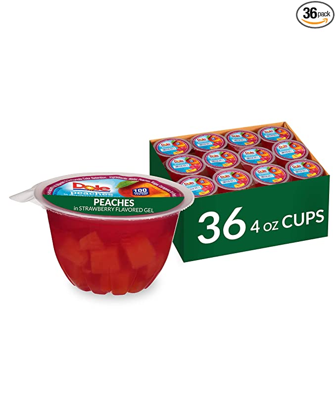  DOLE FRUIT BOWLS Peaches in Strawberry Gel, 4.3 Ounce (36 Cups) (Pack of 36)  - 038900030537