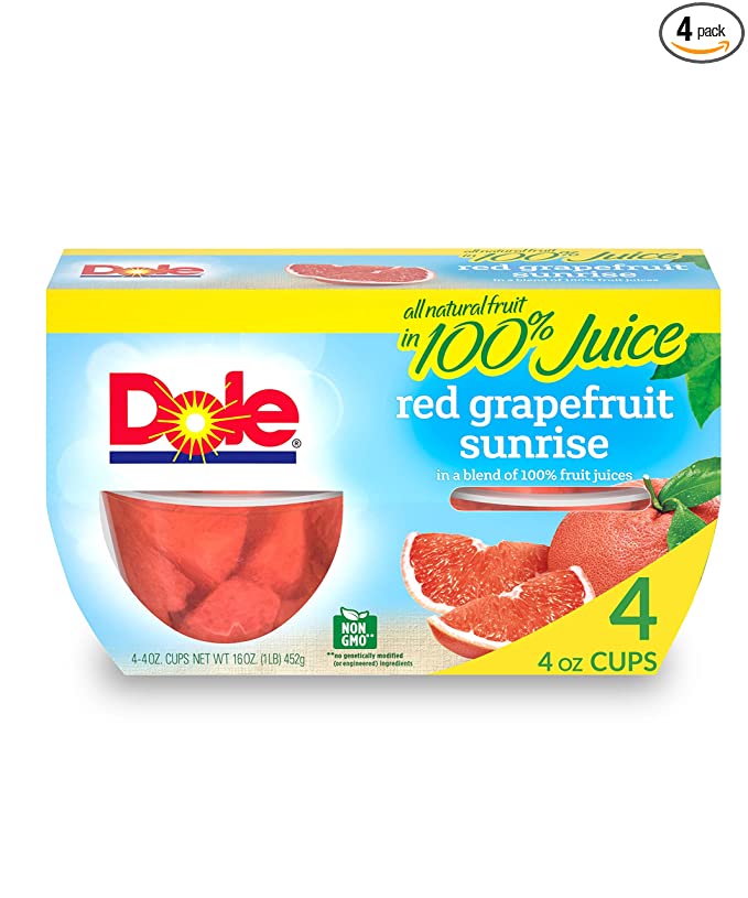  Dole Fruit Bowls Red Grapefruit Sunrise in 100% Juice, Gluten Free Healthy Snack, 4 Oz, 4 Cups  - busseto