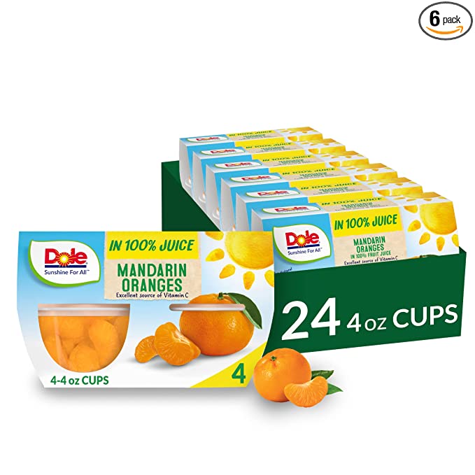 Dole Fruit Bowls Mandarin Oranges in 100% Juice, Gluten Free Healthy Snack, 4 Ounce - 4 Count (Pack of 6) - mandarin