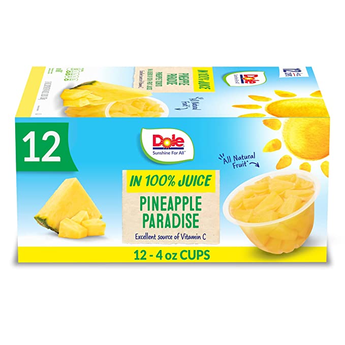  Dole Pineapple Paradise Pineapple Tidbits in a Blend of 100% Fruit Juices, Gluten Free Healthy Snack, 4 Oz Fruit Bowls, 12 Total Cups  - 038900720636