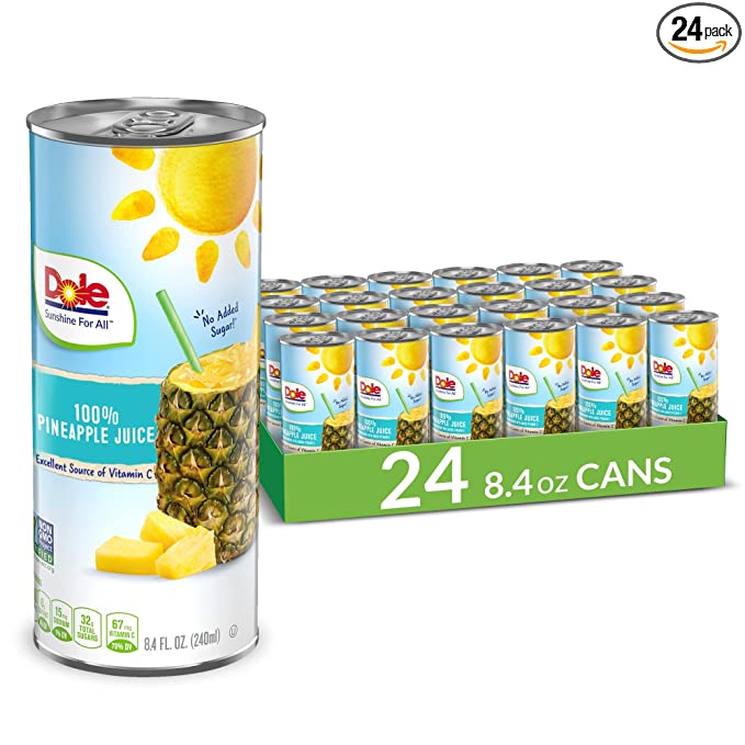  Dole 100% Pineapple Juice, 100% Fruit Juice with Added Vitamin C, 8.4 Fl Oz Cans (Pack of 24)  - 038900773700