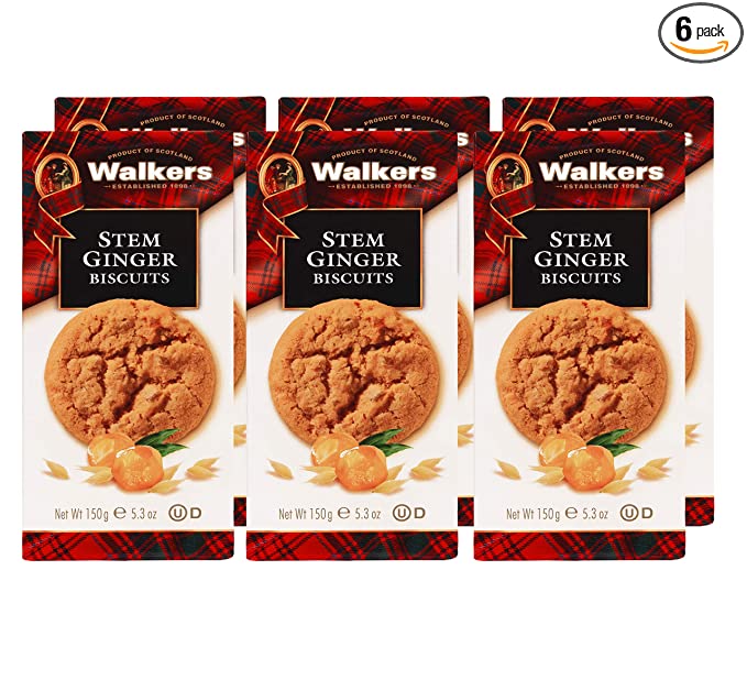  Walkers Shortbread Stem Ginger Scottish Cookies, 5.3 Ounce Box (Pack of 6)  - 039047005426