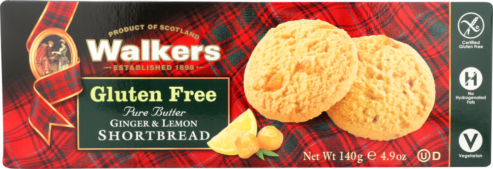 WALKERS: Gluten Free Ginger & Lemon Shortbread, 4.9 oz - 0039047010222
