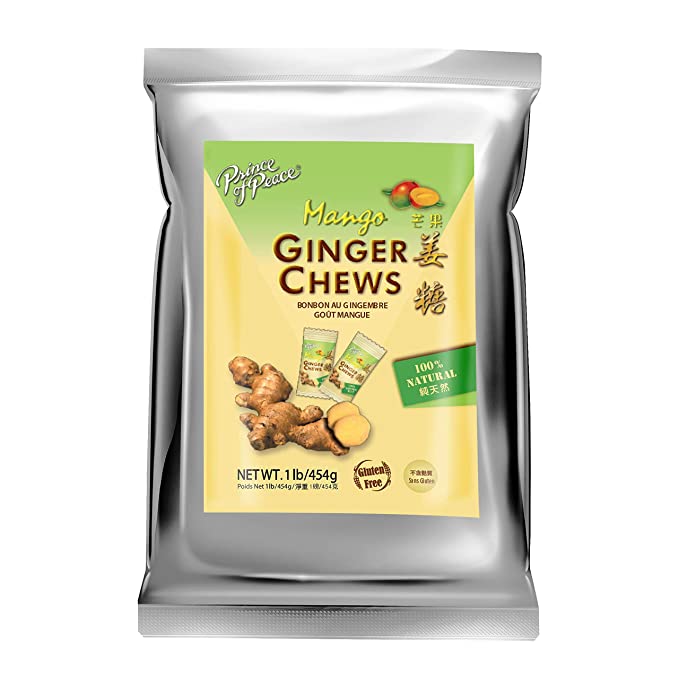  Prince of Peace Ginger Chews with Mango, 1 lb. – Candied Ginger – Mango Candy – Mango Ginger Chews – Natural Candy – Ginger Candy for Nausea  - 039278040050