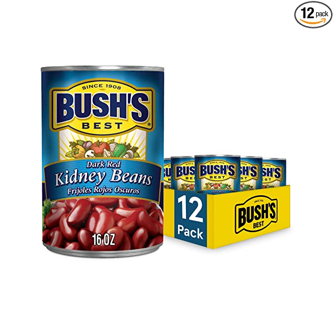  Bush's Best Canned Dark Red Kidney Beans, Source of Plant Based Protein and Fiber, Low Fat, Gluten Free, 16 oz (Pack of 12)  - 039400017349