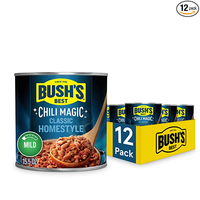  BUSH'S BEST Canned Chili Magic Chili Beans Starter Traditional Recipe (Pack of 12), Source of Plant Based Protein and Fiber, Low Fat, Gluten Free, 15.5 oz  - 039400019008