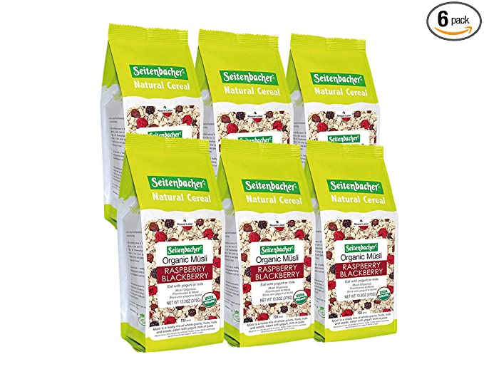  Seitenbacher Organic Muesli Natural Cereal, Raspberries and Almond, 13.2 Ounce (Pack of 6) - 039545099224