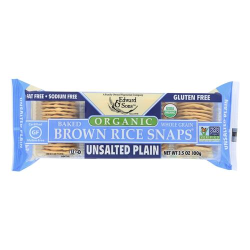 EDWARD & SONS: Organic Baked Brown Rice Snaps Unsalted Plain, 3.5 oz - 0039631000417