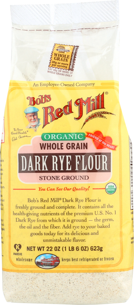 BOBS RED MILL: Organic Whole Grain Dark Rye Flour, 22 oz - 0039978003133