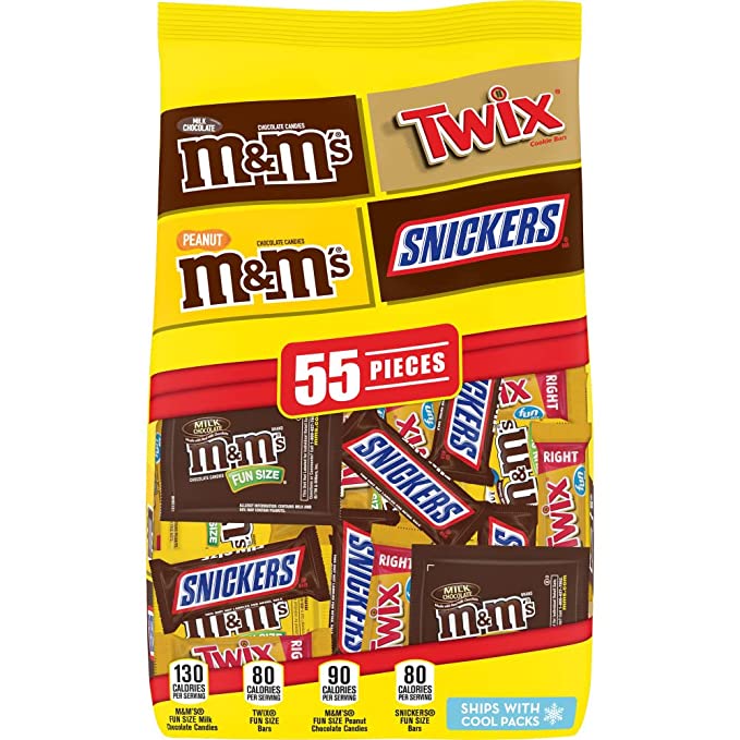  SNICKERS, M&M'S & TWIX Fun Size Chocolate Candy Variety Mix, 31.18-Ounce 55 Piece Bag  - 040000560326