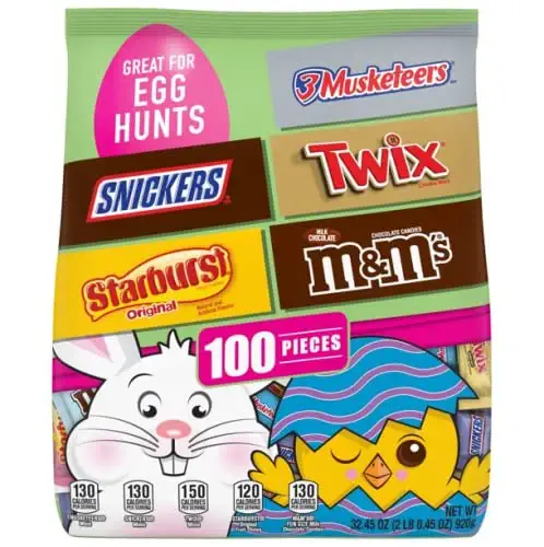  Easter Mixed 3 Musketeers, Snickers, Twix, Starburst, M&M 100 piece 31.06 oz. Bag  - 040000577768