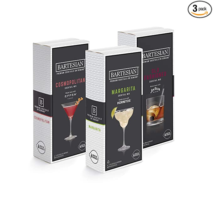 Bartesian Cosmopolitan, Margarita, and Old Fashioned Cocktail Mixer Capsules, Pack of 18 Cocktail Capsules, for Bartesian Premium Cocktail Maker (55405) - 040094554058