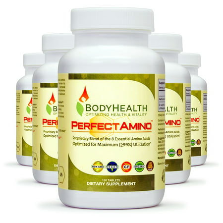 PerfectAmino (6-pack special) 8 Essential Amino Acid Tablets with BCAA by BodyHealth, Vegan Branched Chain Protein Pre/Post Workout, Increase Lean Muscle Mass, Boost Energy & Stamina, 99% Utilization - 040232163203