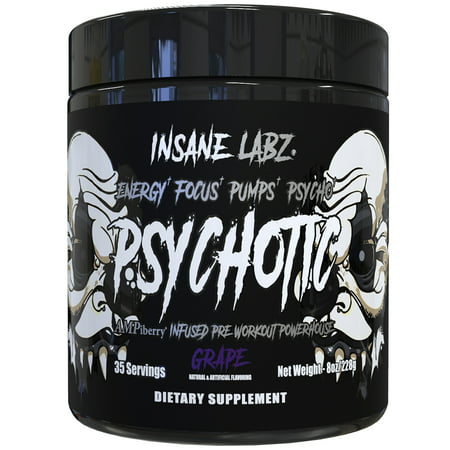 Insane Labz - Psychotic BLACK - Mid Stim Pre Workout Powder - Grape - 040232459160