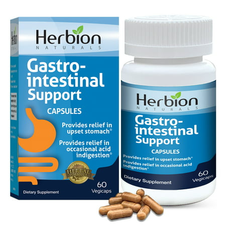 Herbion Naturals Gastro-Intestinal Support for Upset Stomach Relief Acid Indigestion 60 Caps - 040232548963
