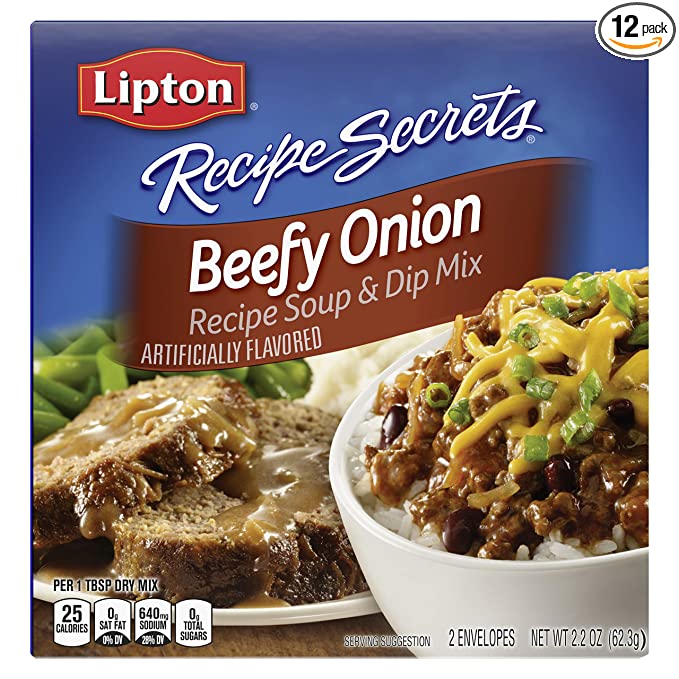 Lipton Soup Recipe Secrets Soup and Dip Mix For a Delicious Meal Beefy Onion Great With Your Favorite Recipes, Dip or Soup Mix 2.2 Ounce (Pack of 12) - 041000004087