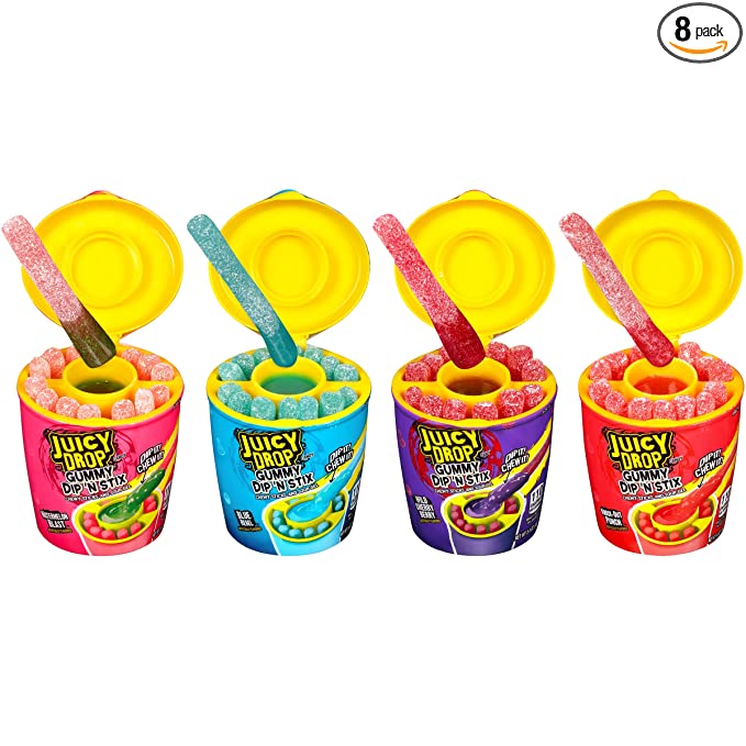  Juicy Drop Dip ‘N Stix Back to School Sweet & Sour Candy Variety Pack - 8 Count Sweet Candy & Sour Gel in Assorted Fruity Flavors - Fun Candy/Supplies for School Treats & Care Packages  - 041116059117