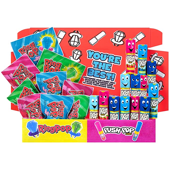 Ring Pop Push Pop 30 Count Candy Box - Assorted Back To School Fruity Lollipop Gift Box - Fun Back To School Candy for School Treats & College Care Packages - 041116062384