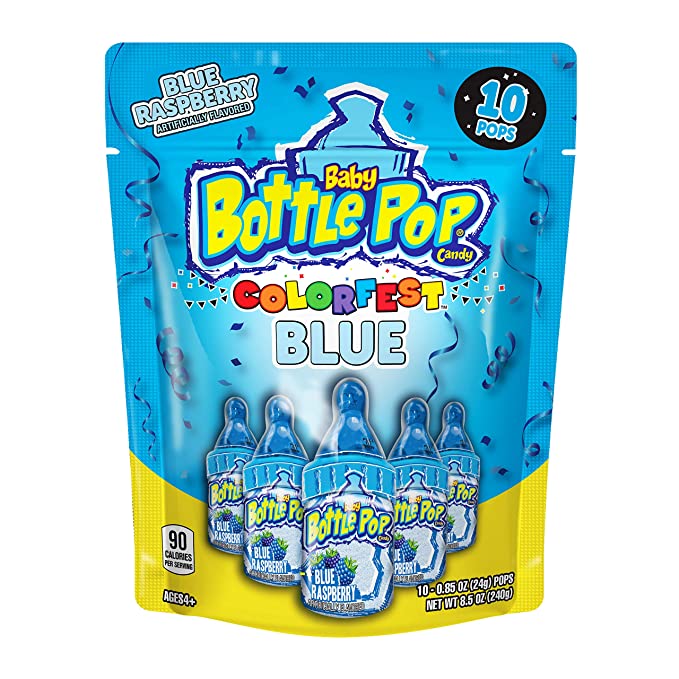 Baby Bottle Pop Individually Wrapped Blue Raspberry Back to School Party Pack – 10 Count Blue Raspberry Lollipops w/ Powdered Sugar Dip - Fun Blue Candy/Supplies for Baby Showers, School Treats & Care Packages - 041116212185
