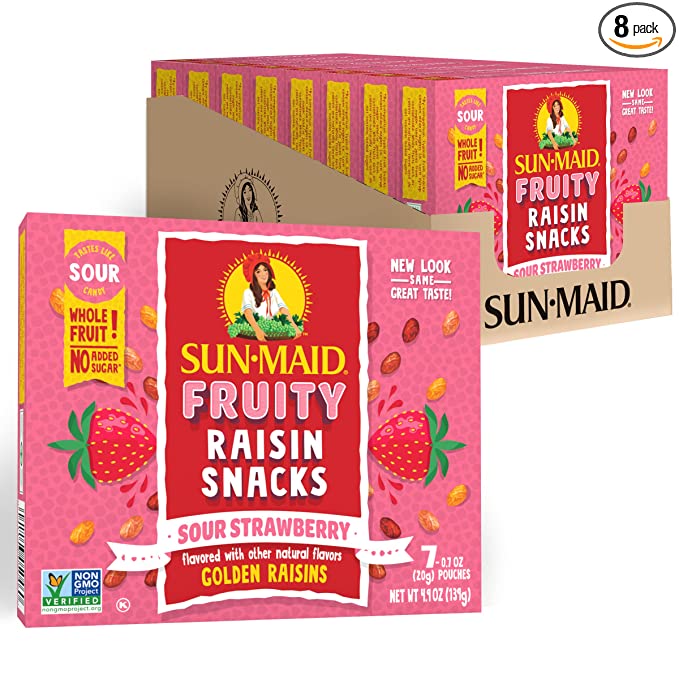 Strawberry Sour Golden Raisin Snacks, Strawberry - 041143050460