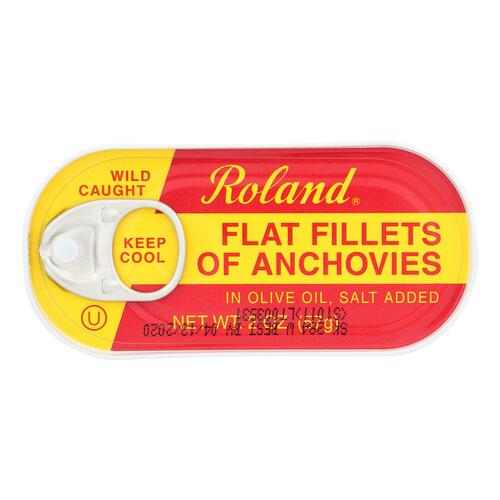 Roland Flat Fillets Of Anchovies In Olive Oil Salted - Case Of 25 - 2 Oz. - 041224182202