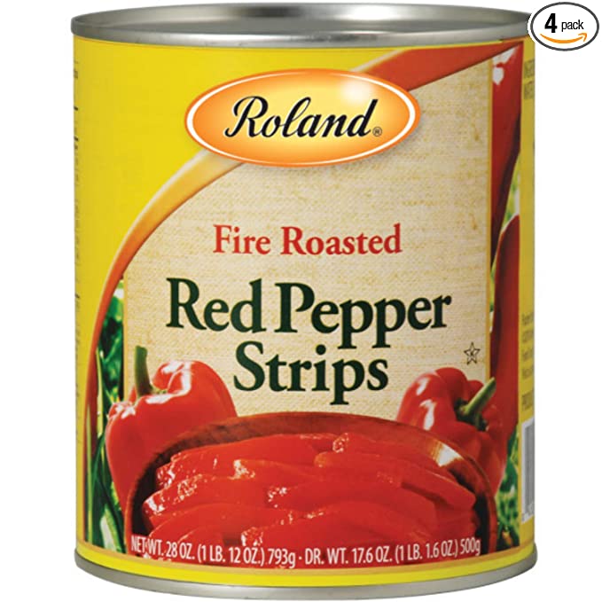  Roland Foods Fire Roasted Red Peppers, Strips, Specialty Imported Food, 28-Ounce Can ( count of 4 )  - 041224455948