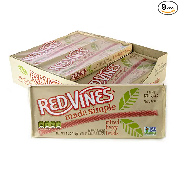 Red Vines Made Simple Licorice Twists, Mixed Berry Flavor, Soft & Chewy Candy, 4oz Tray (9 Pack) - 041364492049