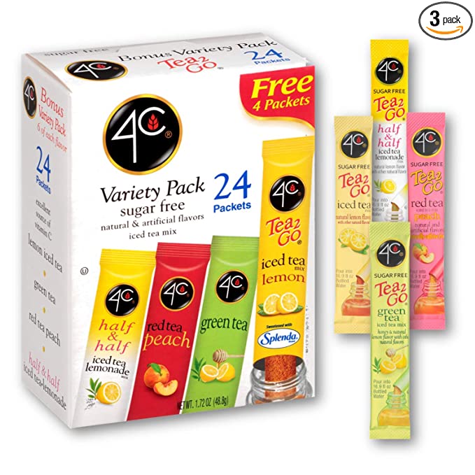 4C Totally Light Tea 2 Go Bonus Variety Pack Ice Tea Mix, 24-Count Boxes (Pack of 3) - 041387224429