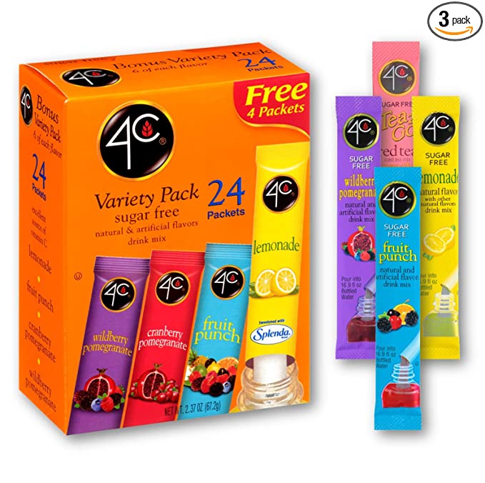 4C Totally Light To Go Bonus Variety Pack, 4 Flavors, 24-Count Boxes (Pack of 3) - 041387234428