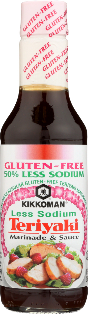 KIKKOMAN: 50% Less Sodium Gluten Free Teriyaki Marinade & Sauce, 10 oz - 0041390010286