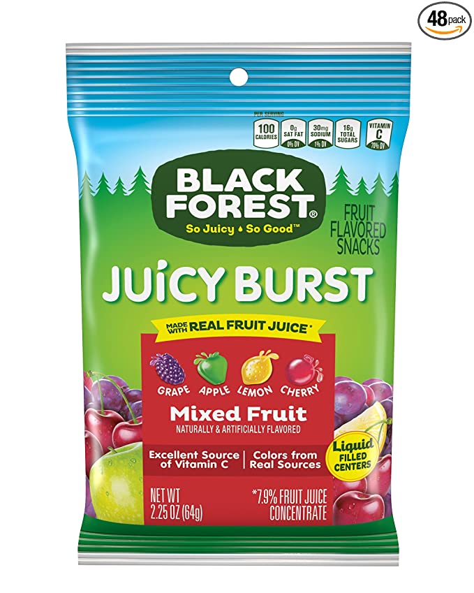  Black Forest Juicy Burst Fruit Snacks, Mixed Fruit, 2.25 Ounce (Pack of 48)  - 041420746314