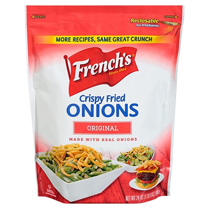  French's Original Crispy Fried Onions, 24 oz - One 24 Ounce Bag of Crunchy Fried Onions to Sprinkle on Salads, Potatoes, Chicken, Burgers and Green Bean Casseroles  - 041500220062