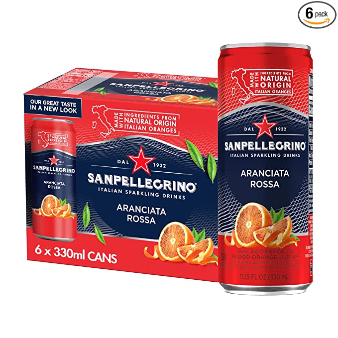  Sanpellegrino Italian Sparkling Drink Aranciata Rossa, Sparkling Orange and Blood Orange Beverage, 6 Pack of 11.5 Fl Oz Cans  - 041508681025